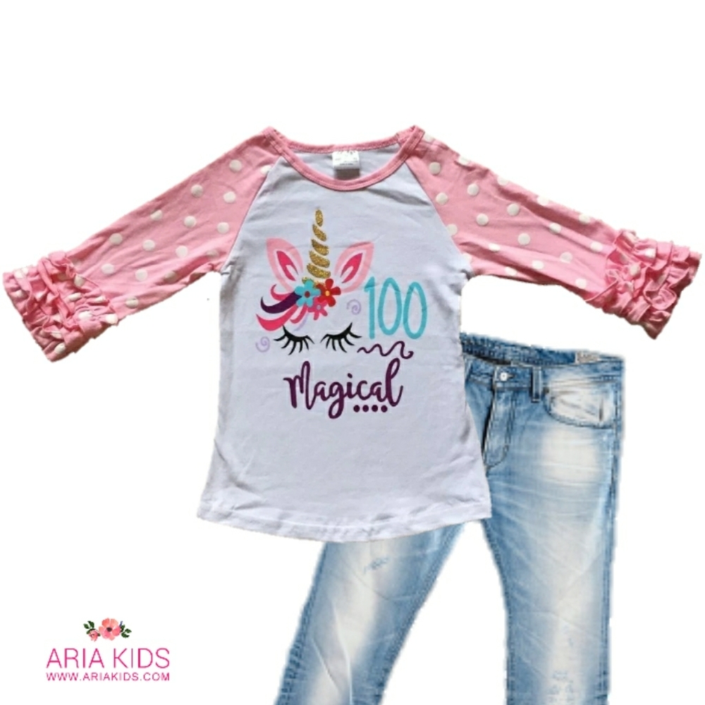100 Magical Days of School Ruffle Unicorn Shirt